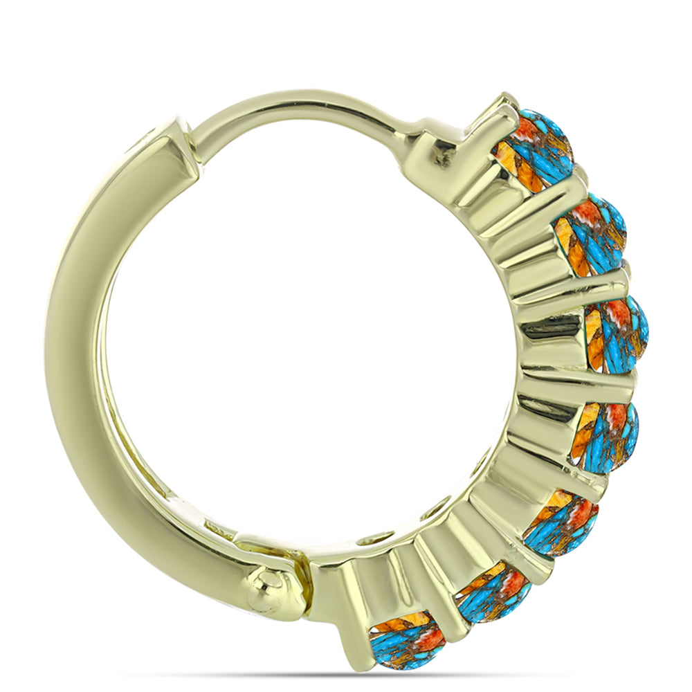 Brincos de Prata com Banho de Ouro com Ostra Turquesa