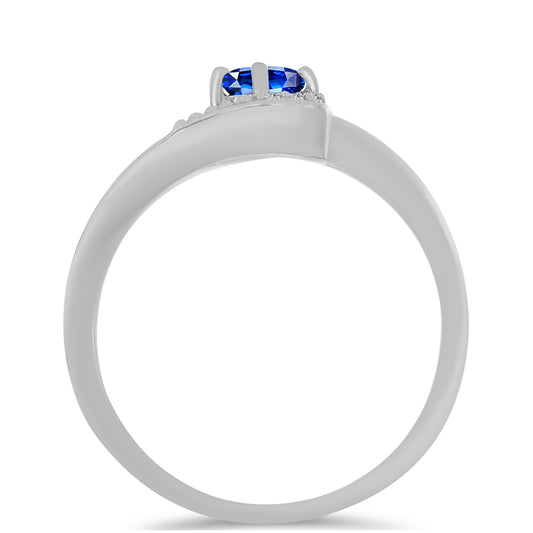 Anel de Prata com Safira Azul Australiana e Topázio Branco Contraste: Cabeca de Veado (800)