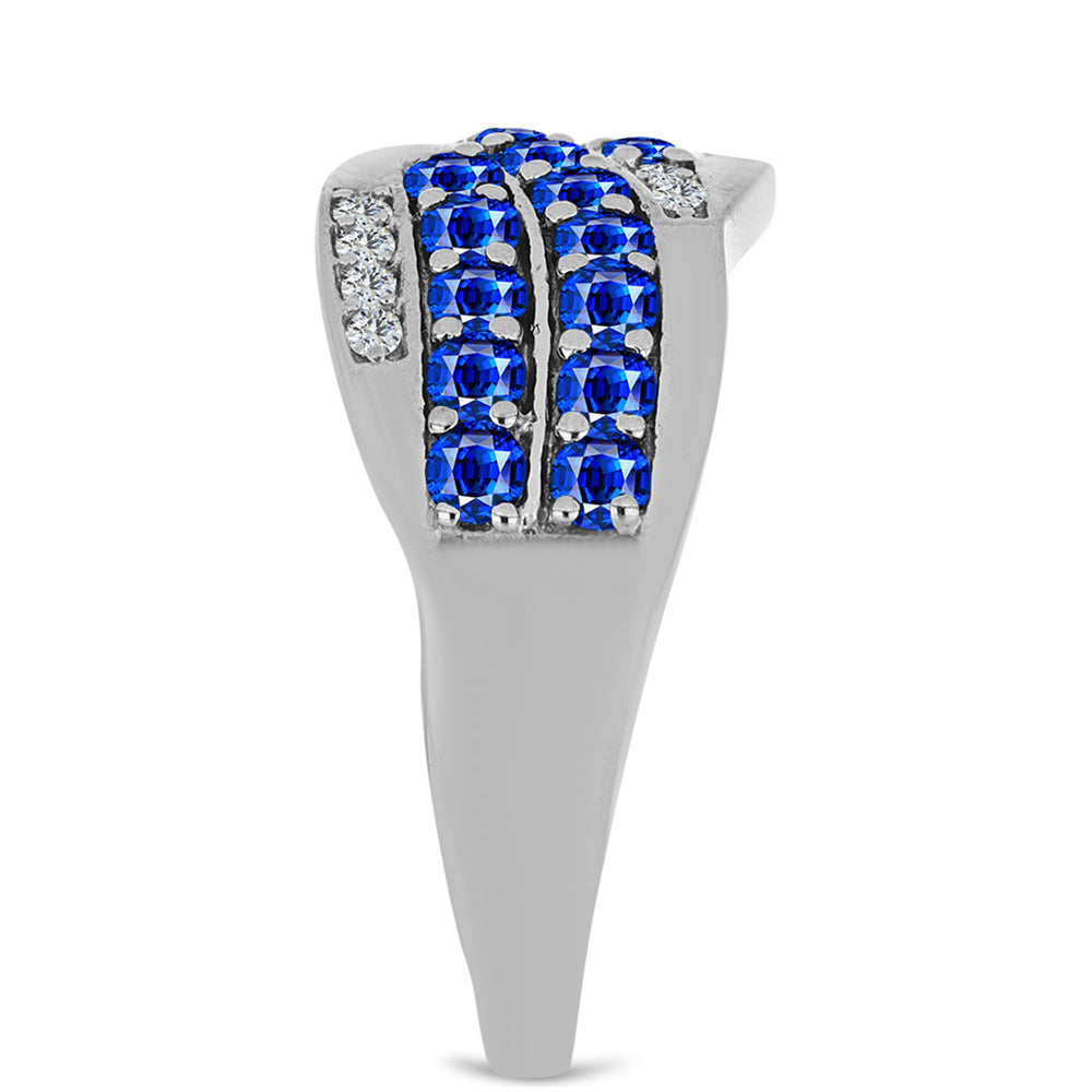 Anel de Prata com Safira Azul Australiana e Topázio Branco Contraste: Cabeca de Veado (800)