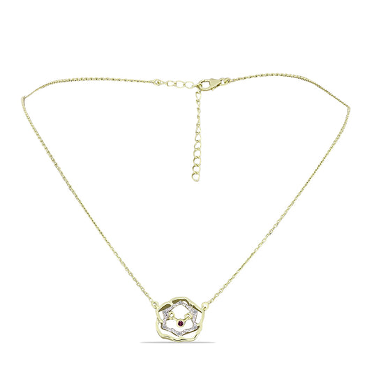 Colar de Prata com Banho de Ouro com Diamante Roxo e Diamante Branco Contraste: Cabeca de Veado (800)