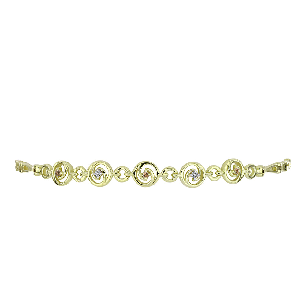 Pulseira de Prata com Banho de Ouro com Diamante Champanhe e Diamante Branco Contraste: Cabeca de Veado (800)