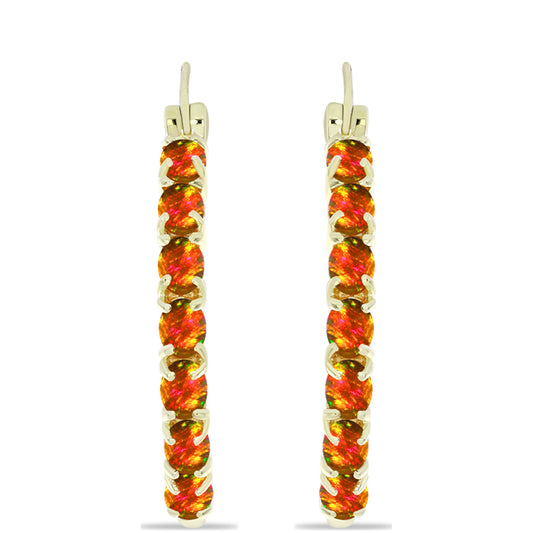 Brincos de Prata com Banho de Ouro com Opala Fogo Americano Contraste: Cabeca de Veado (800)