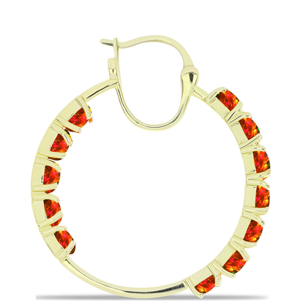 Brincos de Prata com Banho de Ouro com Opala Fogo Americano Contraste: Cabeca de Veado (800)