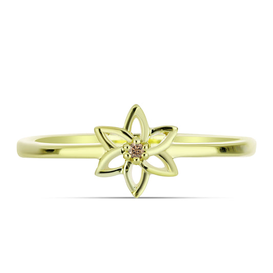 Anel de Prata com Banho de Ouro com Diamante Champanhe