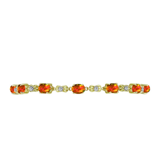 Pulseira de Prata com Banho de Ouro com Opala Fogo Americano e Topázio Branco Contraste: Cabeca de Veado (800)