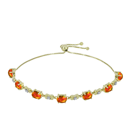 Pulseira de Prata com Banho de Ouro com Opala Fogo Americano e Topázio Branco Contraste: Cabeca de Veado (800)