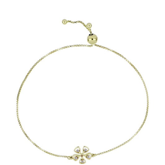 Pulseira de Prata com Banho de Ouro com Diamante Champanhe e Diamante Branco