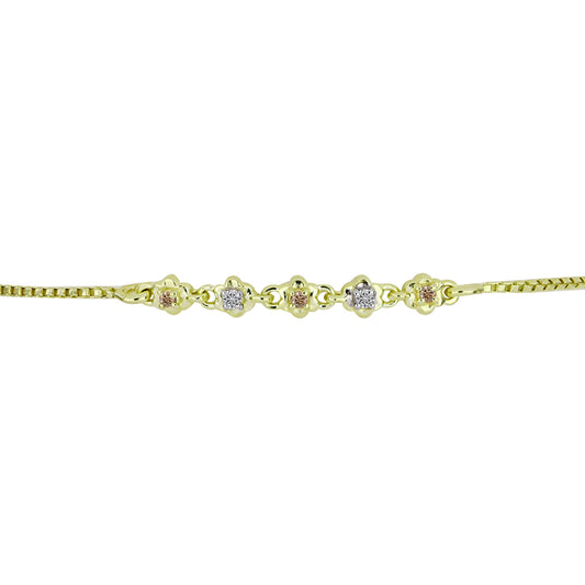 Pulseira de Prata com Banho de Ouro com Diamante Champanhe e Diamante Branco