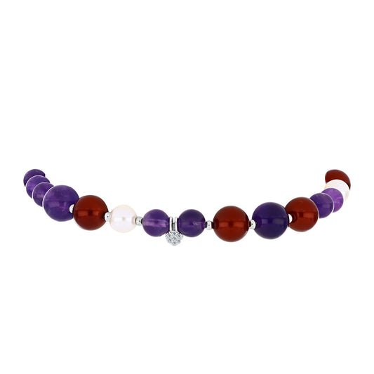 Pulseira de Prata com Ametista de Marrocos e Pérola de Água Doce Branca