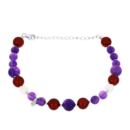 Pulseira de Prata com Ametista de Marrocos e Pérola de Água Doce Branca