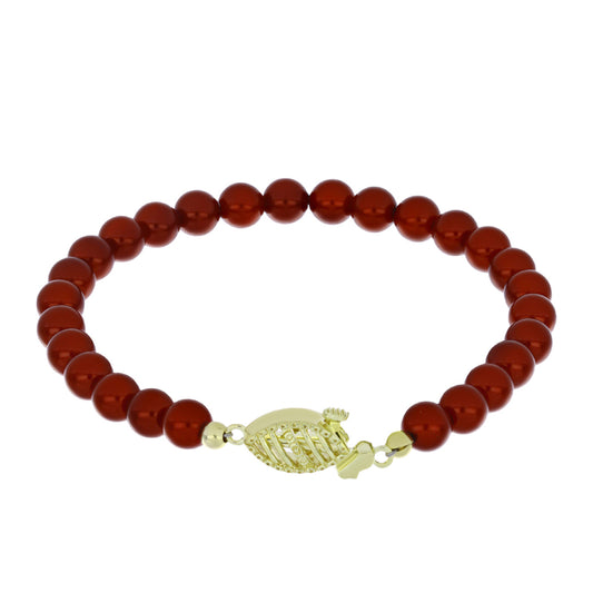 Pulseira de Prata com Banho de Ouro com Pérola Vermelha de Água Doce