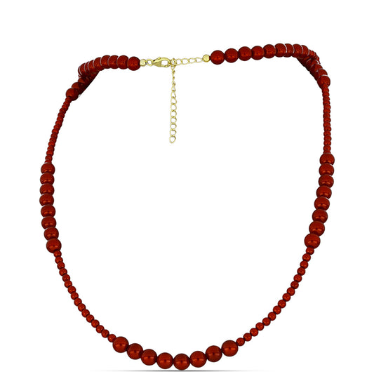 Colar de Prata com Banho de Ouro com Pérola Vermelha de Água Doce