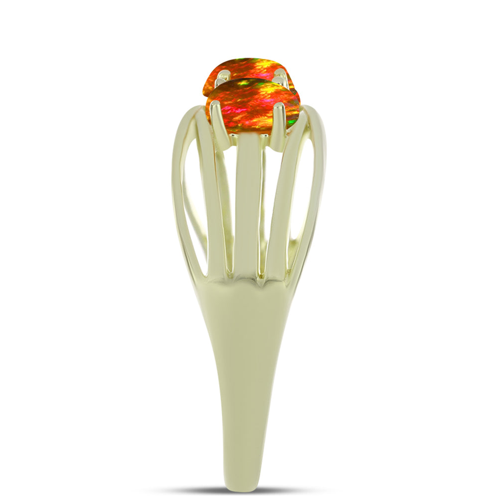 Anel de Prata com Banho de Ouro com Opala Fogo Americano