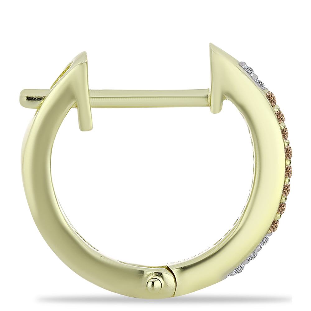 Brincos de Prata com Banho de Ouro com Diamante Champanhe e Diamante Branco