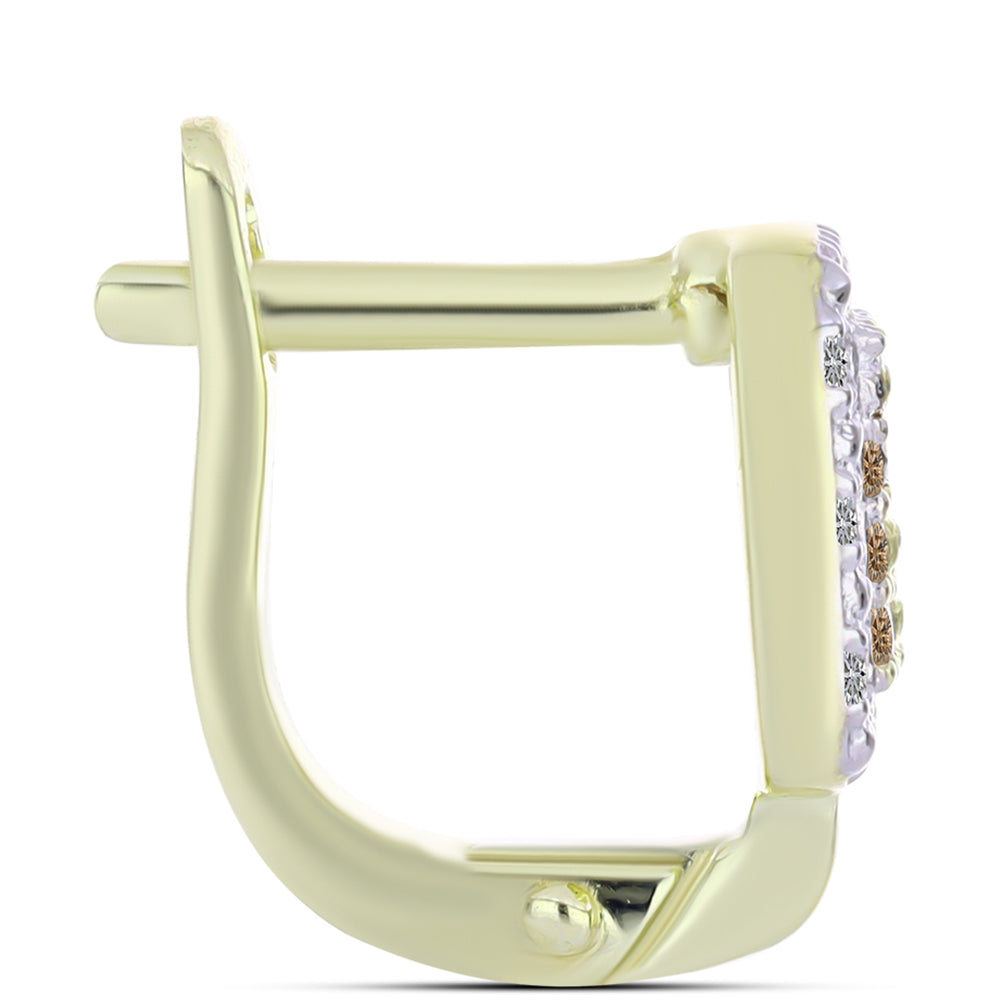 Brincos de Prata com Banho de Ouro com Diamante Champanhe e Diamante Branco