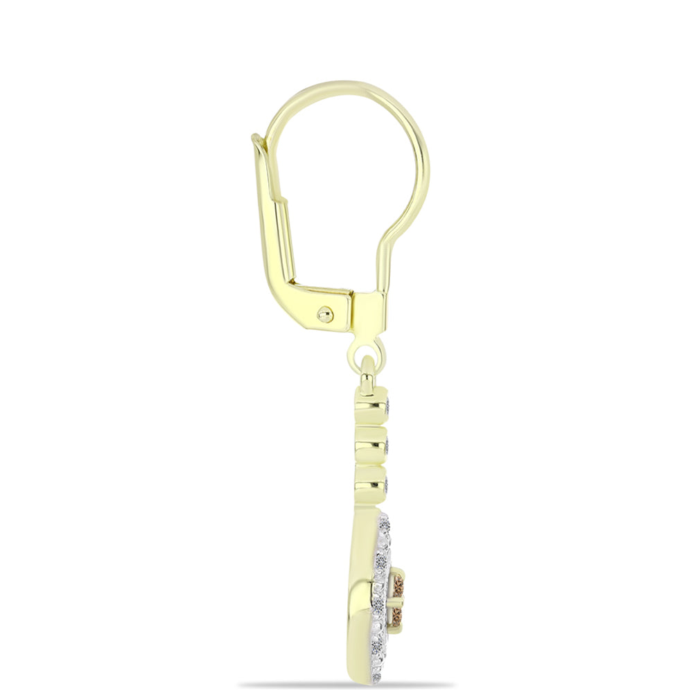 Brincos de Prata com Banho de Ouro com Diamante Champanhe e Diamante Branco