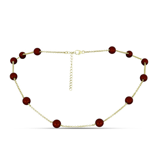 Colar de Prata com Banho de Ouro com Pérola Vermelha de Água Doce Contraste: Cabeca de Veado (800)