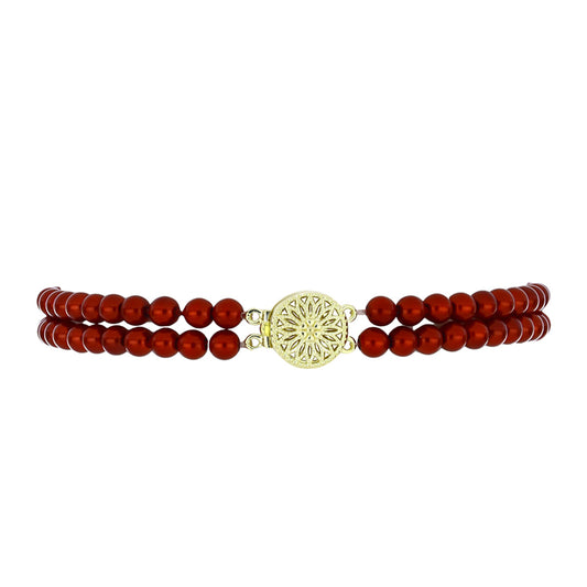 Pulseira de Prata com Banho de Ouro com Pérola Vermelha de Água Doce