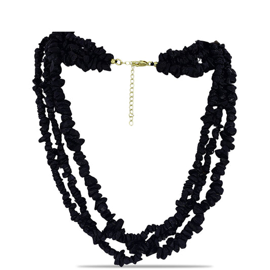 Colar de Prata com Banho de Ouro com Ónix Preta de Suwar