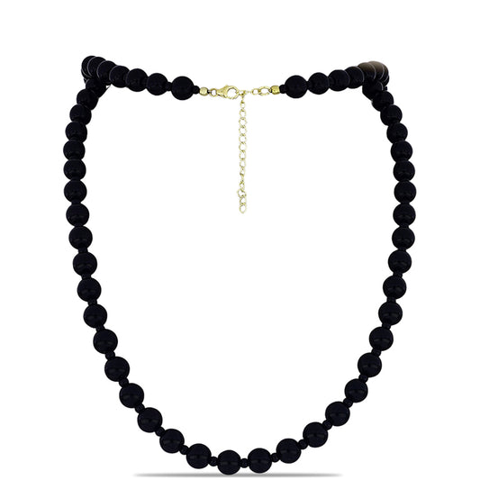 Colar de Prata com Banho de Ouro com Ónix Preta de Suwar