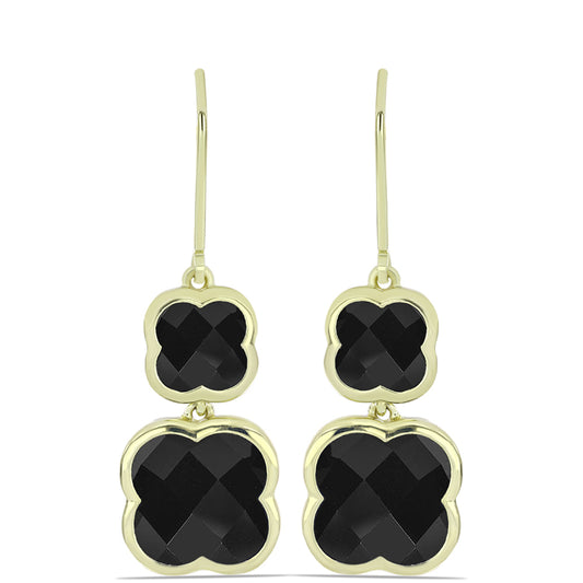 Brincos de Prata com Banho de Ouro com Ónix Preta de Suwar