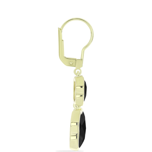 Brincos de Prata com Banho de Ouro com Ónix Preta de Suwar