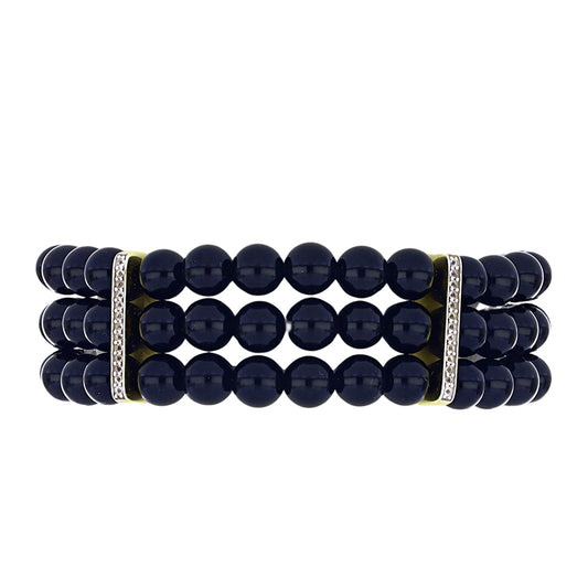 Pulseira de Prata com Banho de Ouro com Ónix Preta de Suwar e Topázio Branco Contraste: Cabeca de Veado (800)