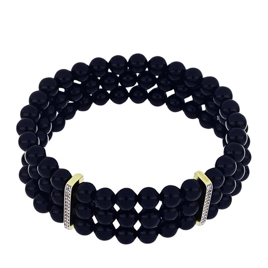 Pulseira de Prata com Banho de Ouro com Ónix Preta de Suwar e Topázio Branco Contraste: Cabeca de Veado (800)