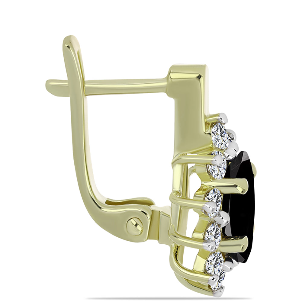 Brincos de Prata com Banho de Ouro com Ónix Preta de Suwar e Topázio Branco