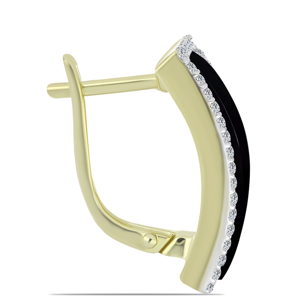 Brincos de Prata com Banho de Ouro com Ónix Preta de Suwar e Topázio Branco Contraste: Cabeca de Veado (800)