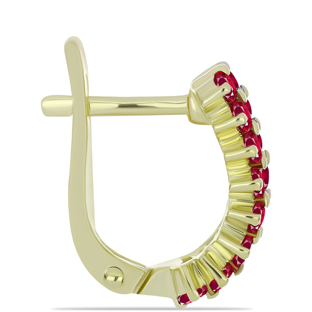 Brincos de Prata com Banho de Ouro com Rubi de Madagáscar e Topázio Branco