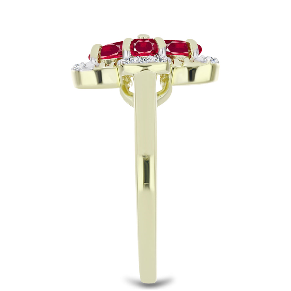 Anel de Prata com Banho de Ouro com Rubi de Madagáscar e Topázio Branco