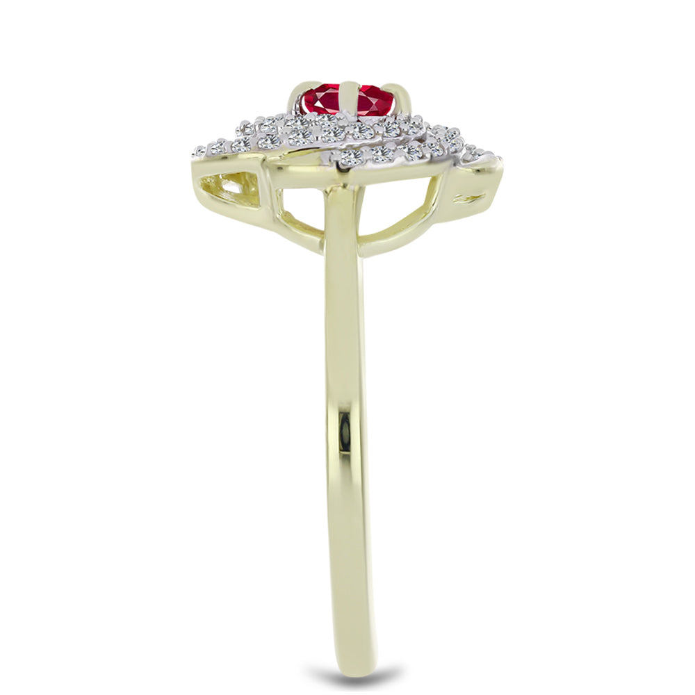 Anel de Prata com Banho de Ouro com Rubi de Madagáscar e Topázio Branco