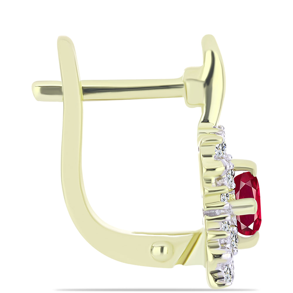 Brincos de Prata com Banho de Ouro com Rubi de Madagáscar e Topázio Branco