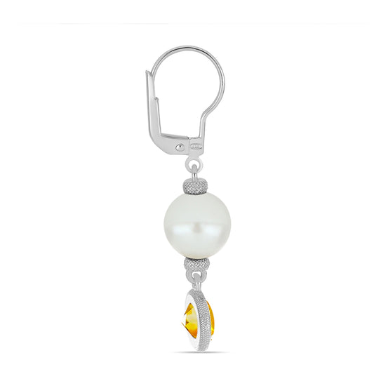 Brincos de Prata com Citrino de Ural e Pérola Branca de Água Doce