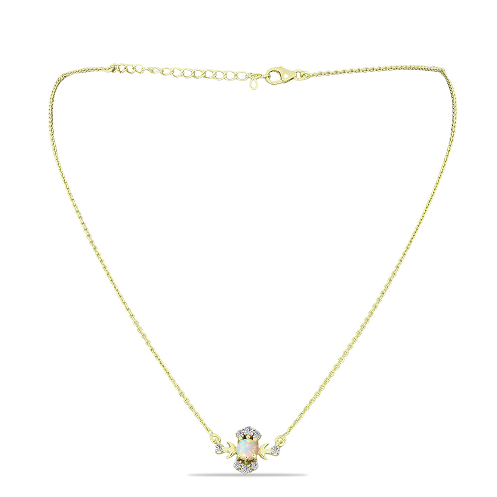 Colar de Prata com Banho de Ouro com Opala da Etiópia de Lega Dembi e Topázio Branco Contraste: Cabeca de Veado (800)