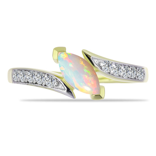 Anel de Prata com Banho de Ouro com Opala da Etiópia de Lega Dembi e Topázio Branco