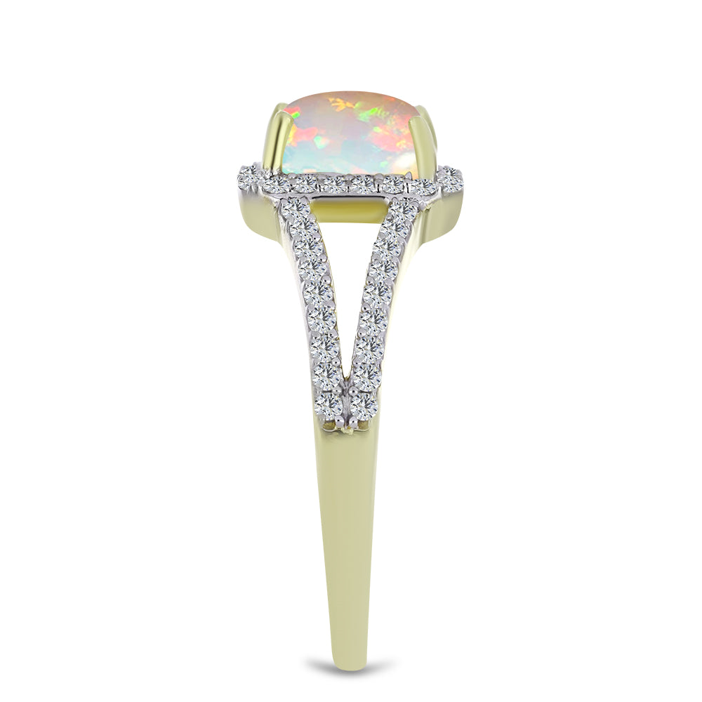 Anel de Prata com Banho de Ouro com Opala da Etiópia de Lega Dembi e Topázio Branco