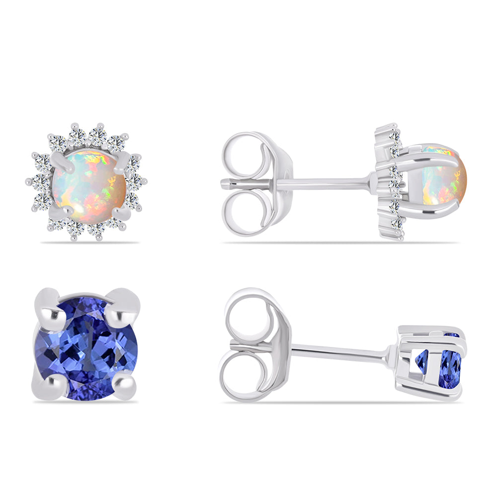 Conjunto de Prata com Tanzanite e Opala da Etiópia de Lega Dembi ( Brincos )