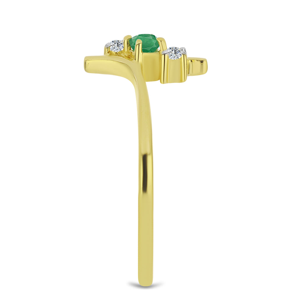 Anel de Prata com Banho de Ouro com Esmeralda do Brasil e Topázio Branco