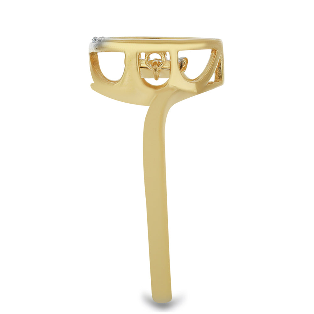 Anel de Prata com Banho de Ouro com Diamante Branco e Zircão Branco