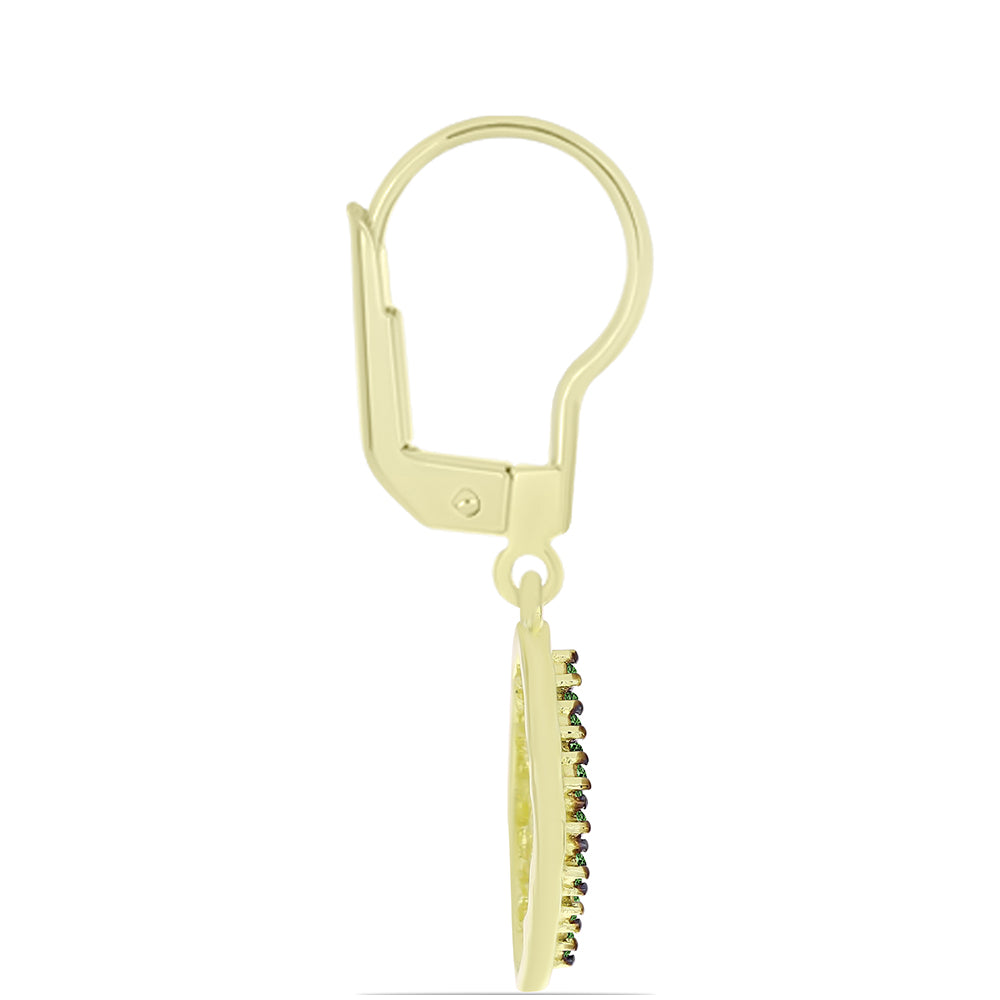 Brincos de Prata com Banho de Ouro com Diamante Verde