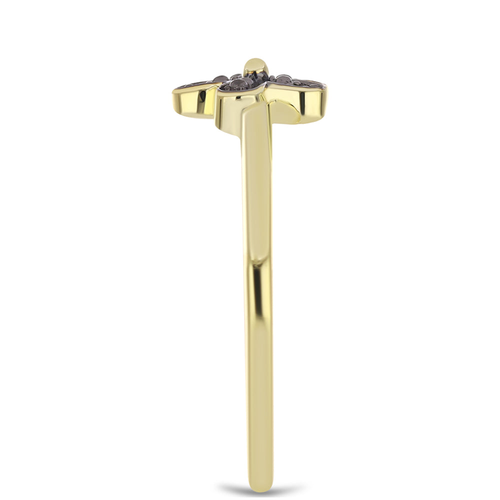Anel de Prata com Banho de Ouro com Diamante Verde
