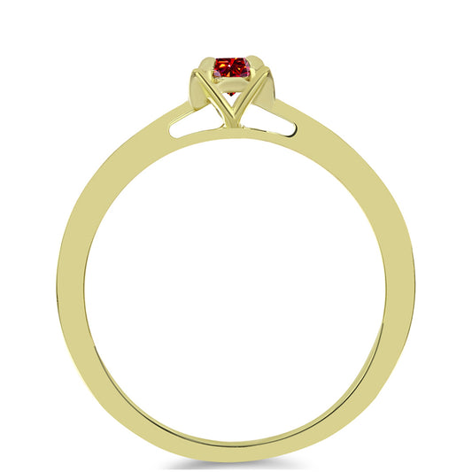 Anel de Prata com Banho de Ouro com Moissanite Vermelho Majestoso