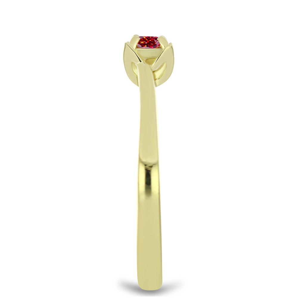 Anel de Prata com Banho de Ouro com Moissanite Vermelho Majestoso