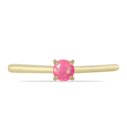 Anel de Prata com Banho de Ouro com Opala Rosa de Lega Dembi da Etiópia