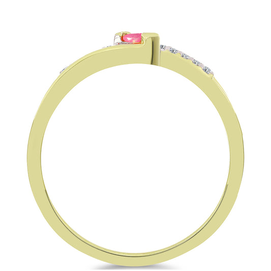 Anel de Prata com Banho de Ouro com Opala Rosa de Lega Dembi da Etiópia e Topázio Branco