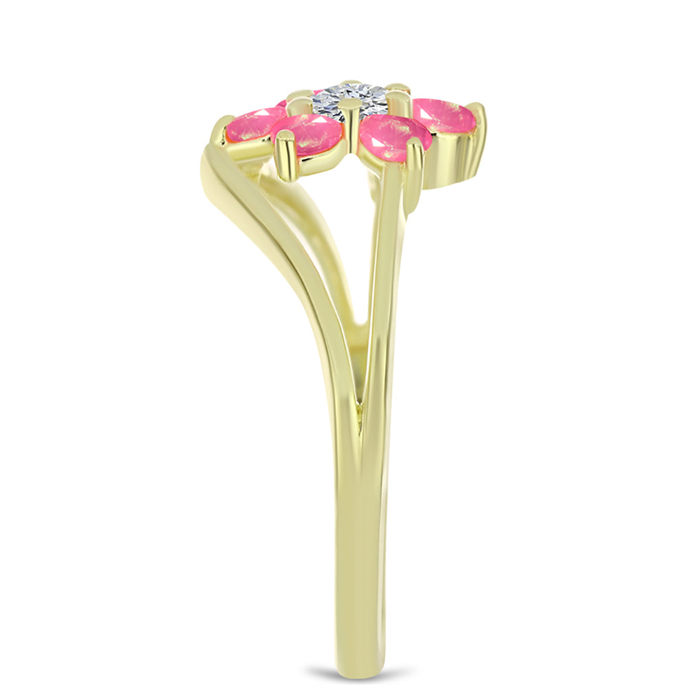 Anel de Prata com Banho de Ouro com Opala Rosa de Lega Dembi da Etiópia e Topázio Branco