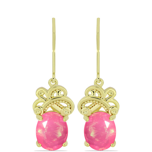 Brincos de Prata com Banho de Ouro com Opala Rosa de Lega Dembi da Etiópia