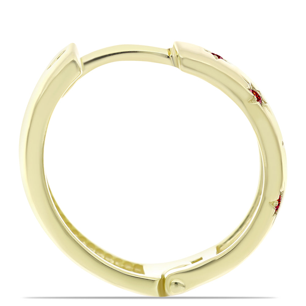 Brincos de Prata com Banho de Ouro com Moissanite Vermelho Majestoso Contraste: Cabeca de Veado (800)